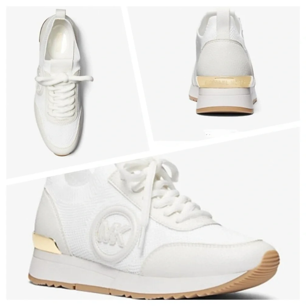 MICHAEL KORS Jenkins Stretch Knit Trainer In white gold size 8.5